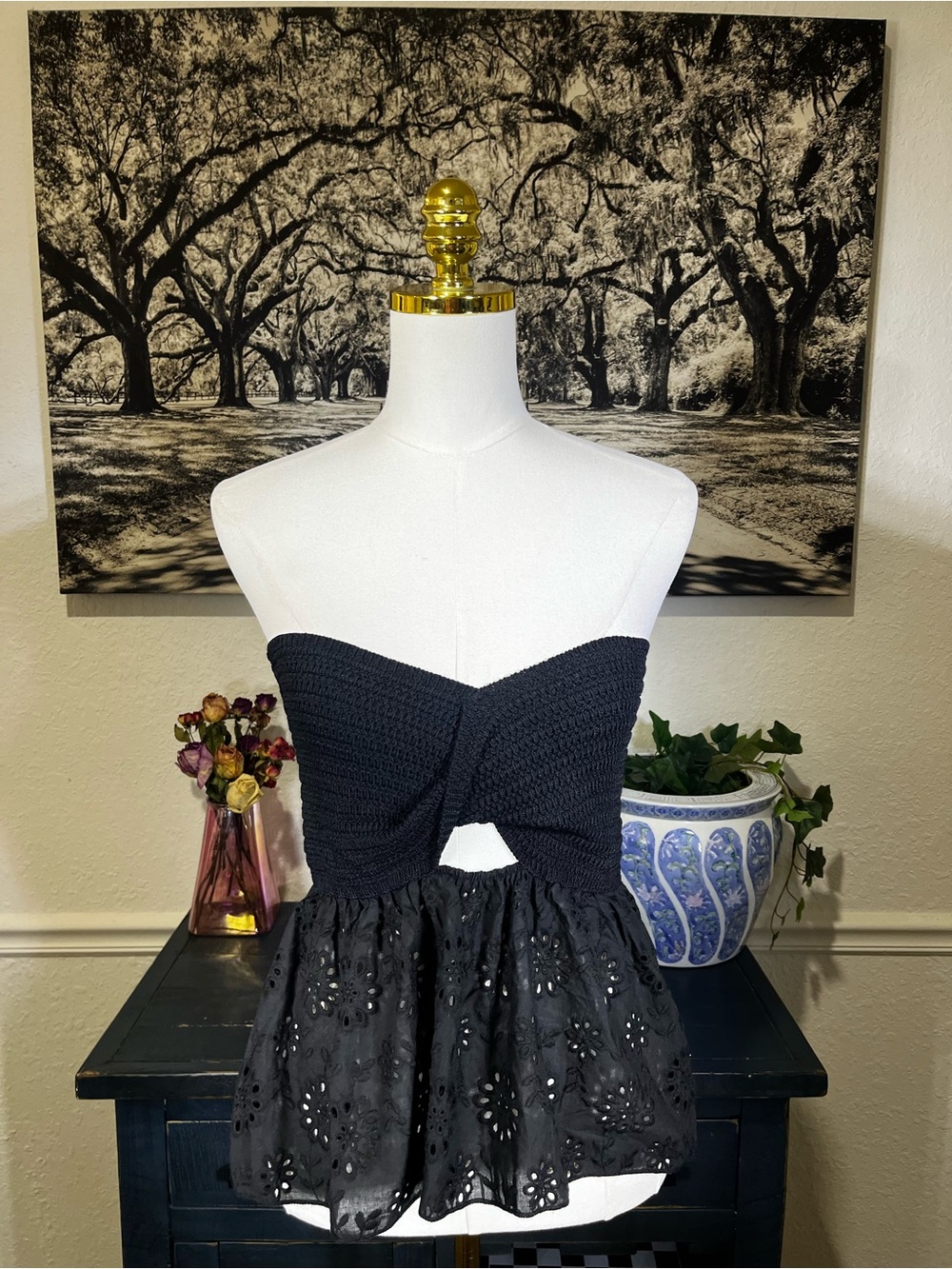 NWT ZARA COMBINATION Cotton KNIT Eyelet STRAPLESS TOP - Picture 3 of 14